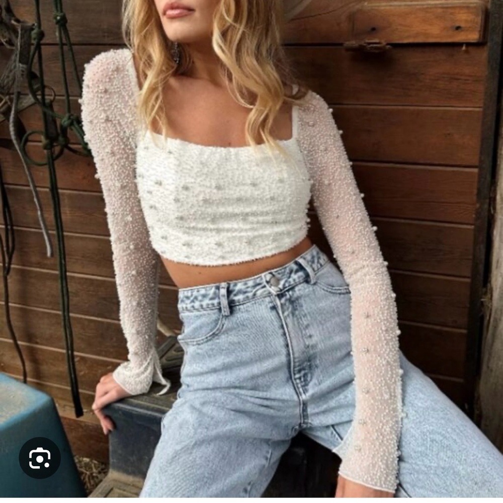 12th Tribe White Beaded Crop Top